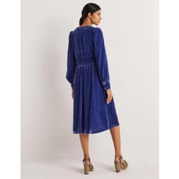 💕BODEN💕 Velvet Midi Party Tea Dress ~ Sea Blue US 8 NWT - Picture 5 of 16